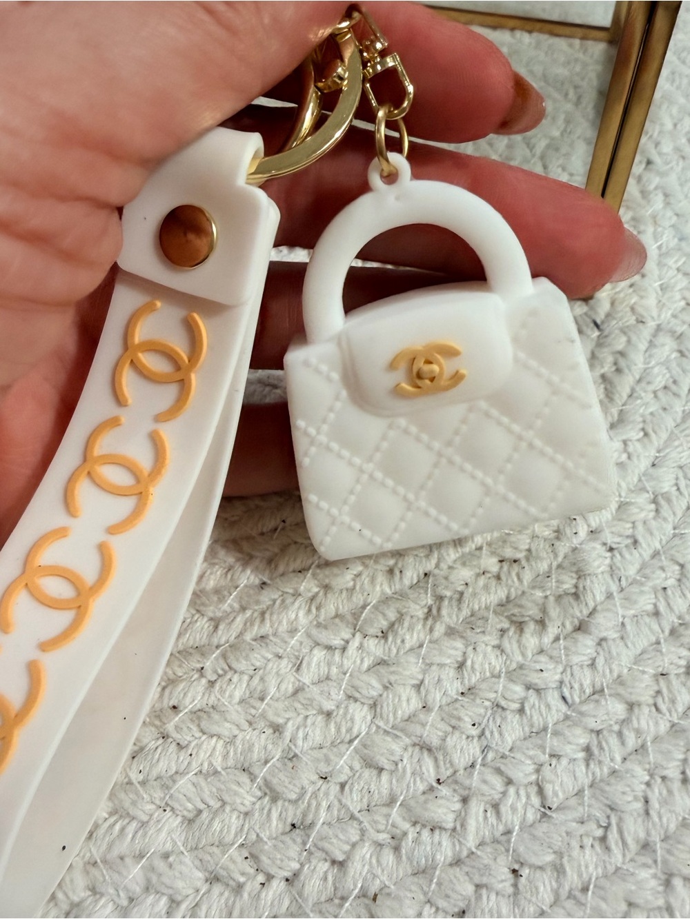 Novelty Fashion Mini Quilted Bag Keychains - White, Pink, Brown, Brown/Pink - Picture 5 of 6